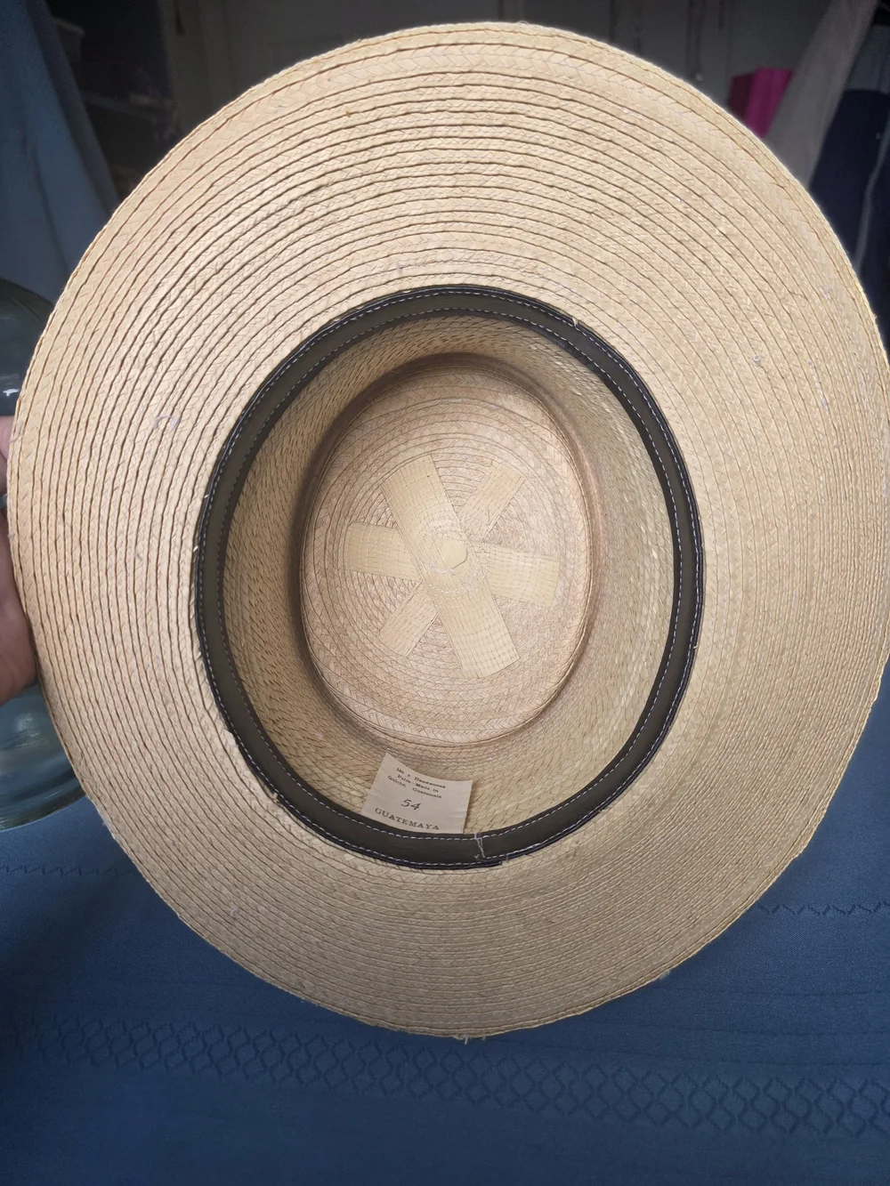 Vintage Guatemaya Handwoven Palm Leaf Sun Hat Sz 54 Quiché Guatemala Floral S